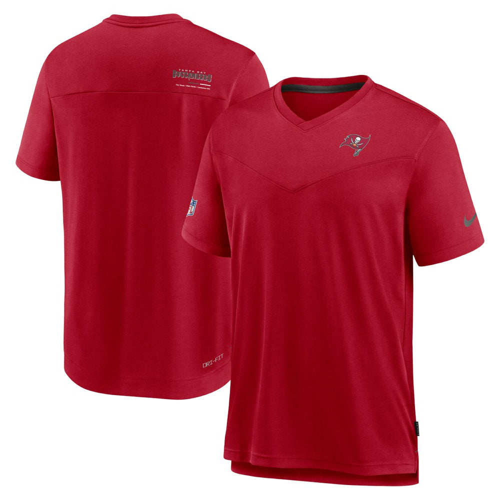 Tampa Bay Buccaneers Sideline Coach Chevron Lock Up Logo V-Neck Performance T-Shirt | NFL Hot