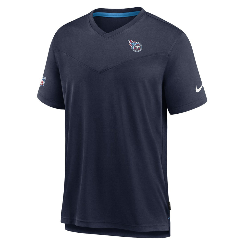 Tennessee Titans Sideline Coach Chevron Lock Up Logo V-Neck Performance T-Shirt | NFL On sale