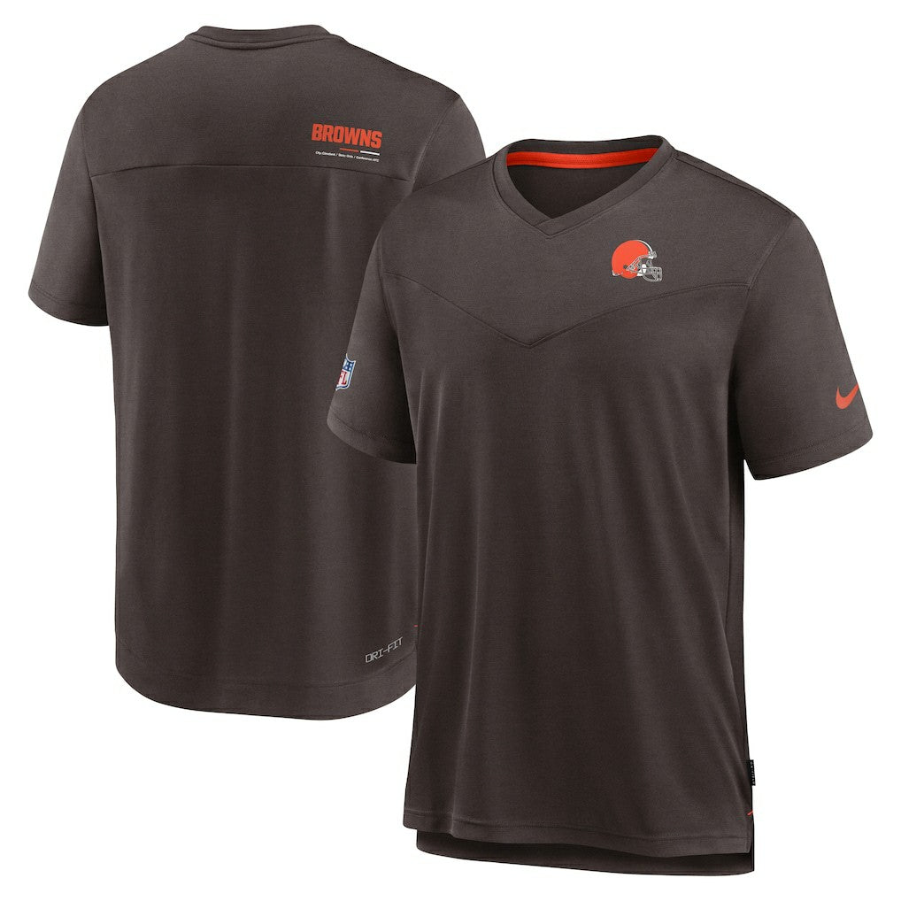 Cleveland Browns Sideline Coach Chevron Lock Up Logo V-Neck Performance T-Shirt | NFL Hot