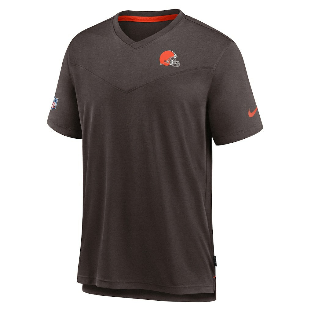 Cleveland Browns Sideline Coach Chevron Lock Up Logo V-Neck Performance T-Shirt | NFL Hot