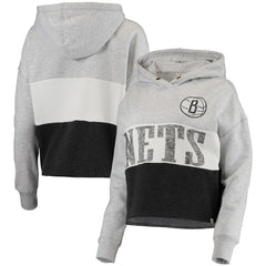 Heathered Gray/Heathered Black Brooklyn Nets '47 Women's Lizzy Cutoff Pullover Hoodie | NBA
