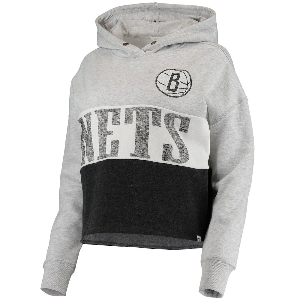 Heathered Gray/Heathered Black Brooklyn Nets '47 Women's Lizzy Cutoff Pullover Hoodie | NBA