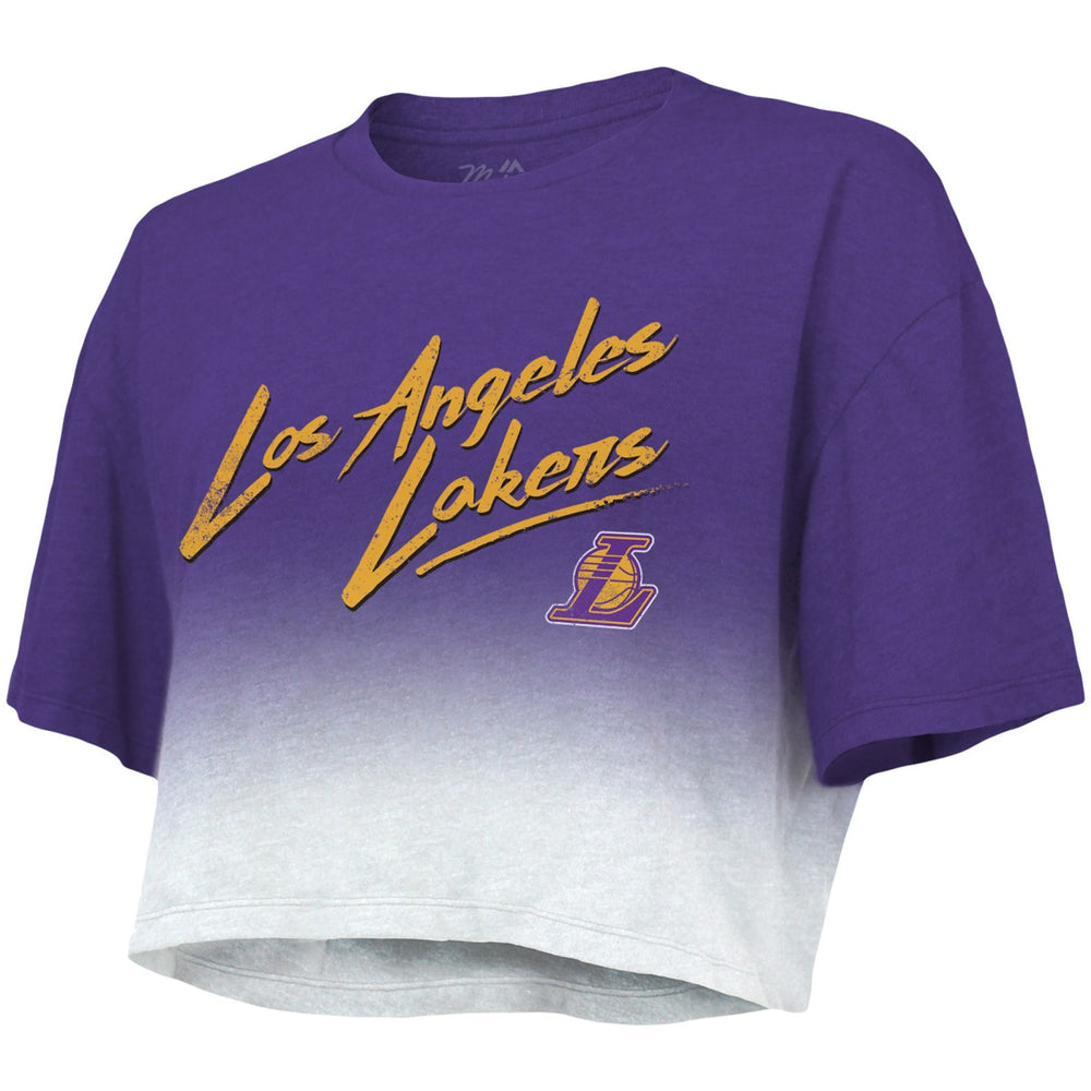 Purple/White Los Angeles Lakers Majestic Threads Women's Dirty Dribble Tri-Blend Cropped T-Shirt | NBA