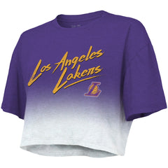 Purple/White Los Angeles Lakers Majestic Threads Women's Dirty Dribble Tri-Blend Cropped T-Shirt | NBA