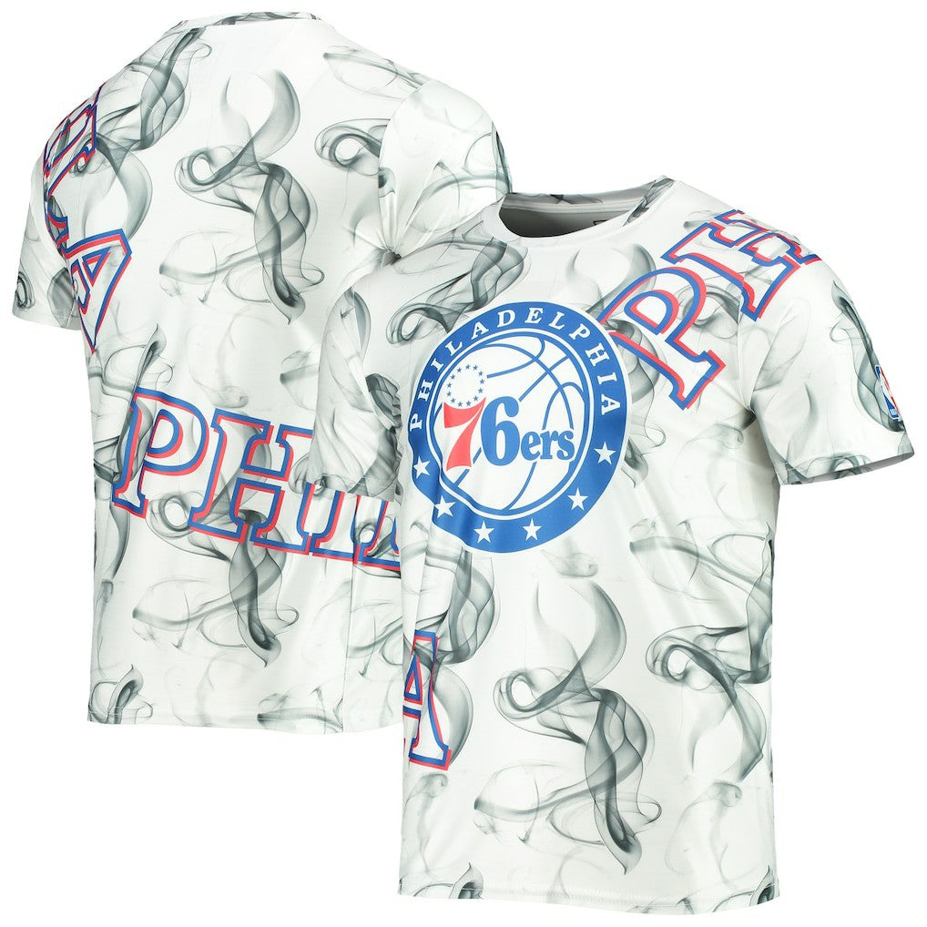 White/Black Philadelphia 76ers FISLL Asymmetric Bold Smoke T-Shirt | NBA