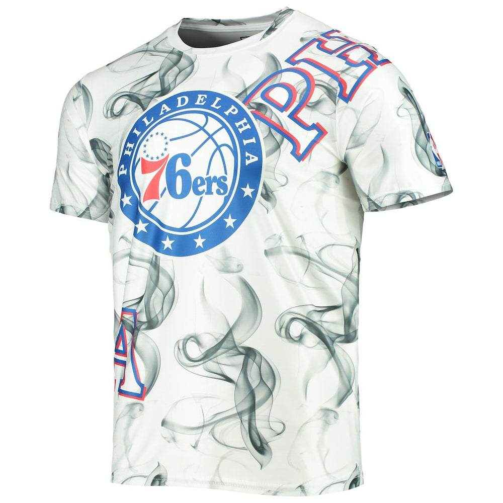 White/Black Philadelphia 76ers FISLL Asymmetric Bold Smoke T-Shirt | NBA