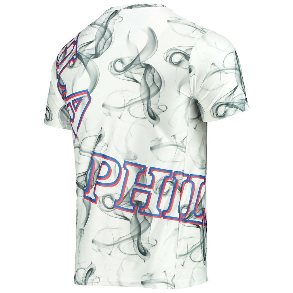 White/Black Philadelphia 76ers FISLL Asymmetric Bold Smoke T-Shirt | NBA