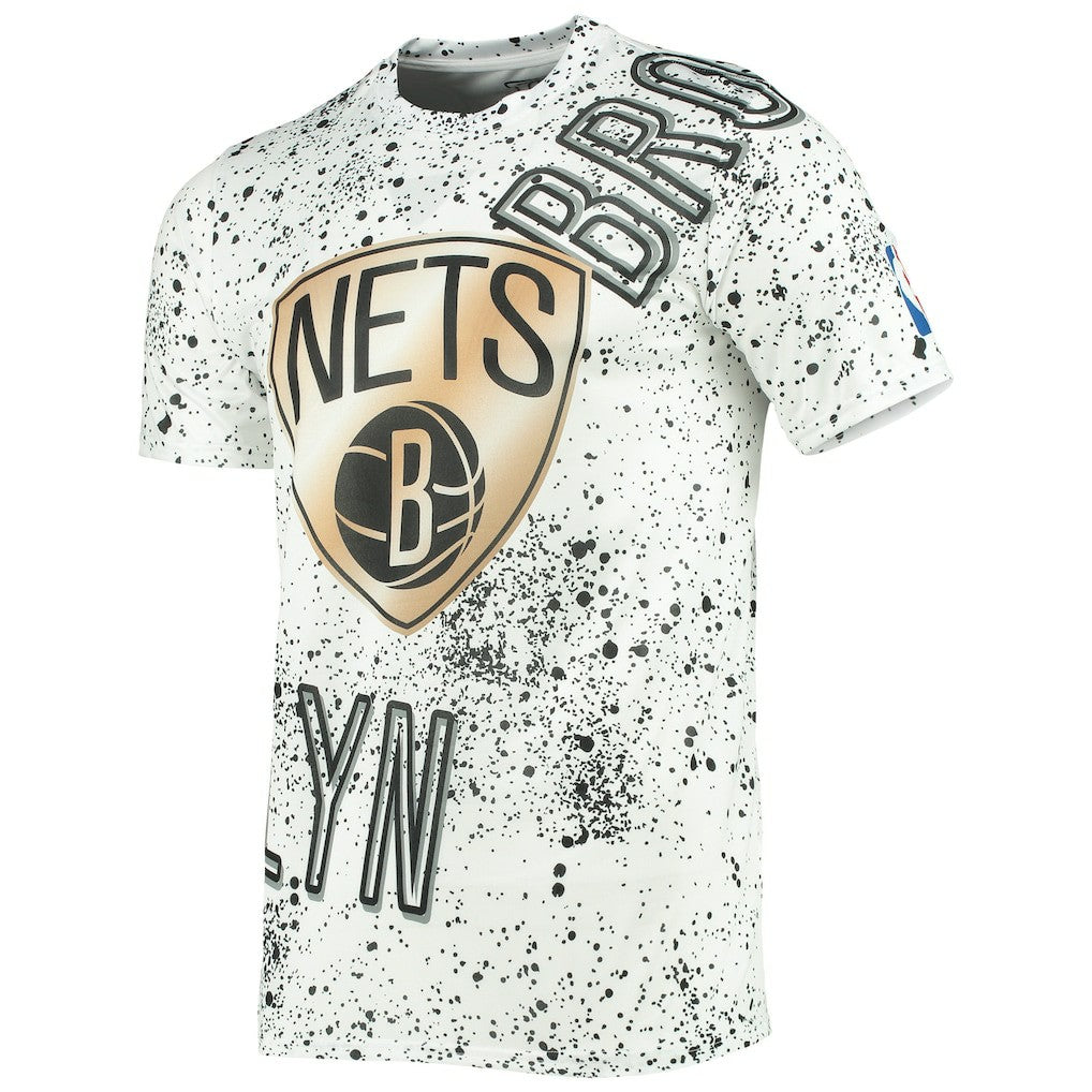 White Brooklyn Nets FISLL Gold Foil Splatter Print T-Shirt | NBA