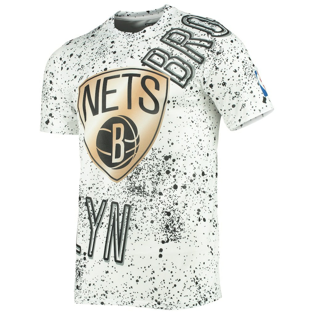 White Brooklyn Nets FISLL Gold Foil Splatter Print T-Shirt | NBA