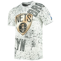 White Brooklyn Nets FISLL Gold Foil Splatter Print T-Shirt | NBA