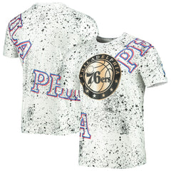 White Philadelphia 76ers FISLL Gold Foil Splatter Print T-Shirt | NBA