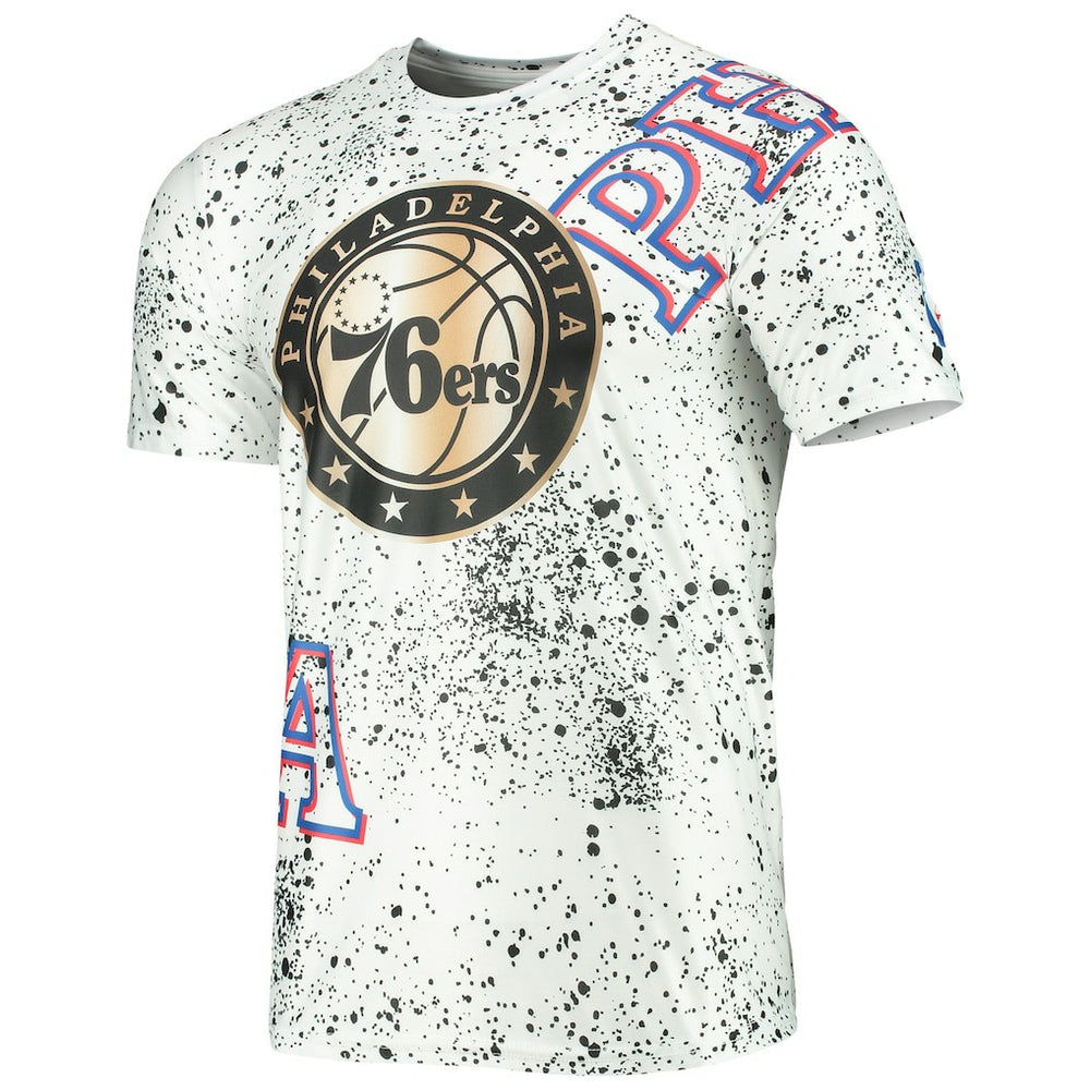 White Philadelphia 76ers FISLL Gold Foil Splatter Print T-Shirt | NBA