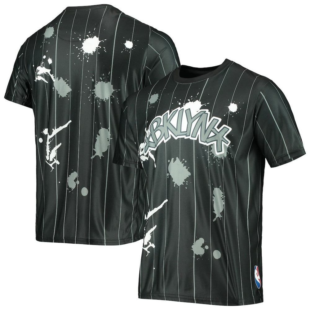 Black Brooklyn Nets FISLL Striped Splatter T-Shirt | NBA