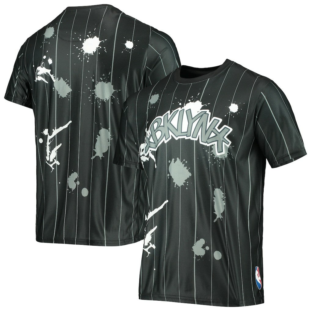 Black Brooklyn Nets FISLL Striped Splatter T-Shirt | NBA