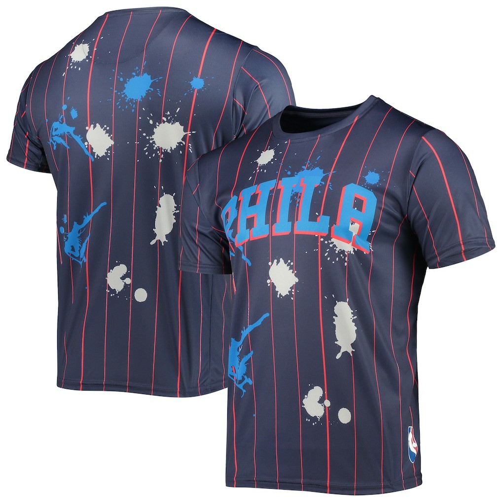 Navy Philadelphia 76ers FISLL Striped Splatter T-Shirt | NBA