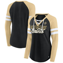 New Orleans Saints Women's True to Form Raglan Lace-Up V-Neck Long Sleeve T-Shirt | NFL New