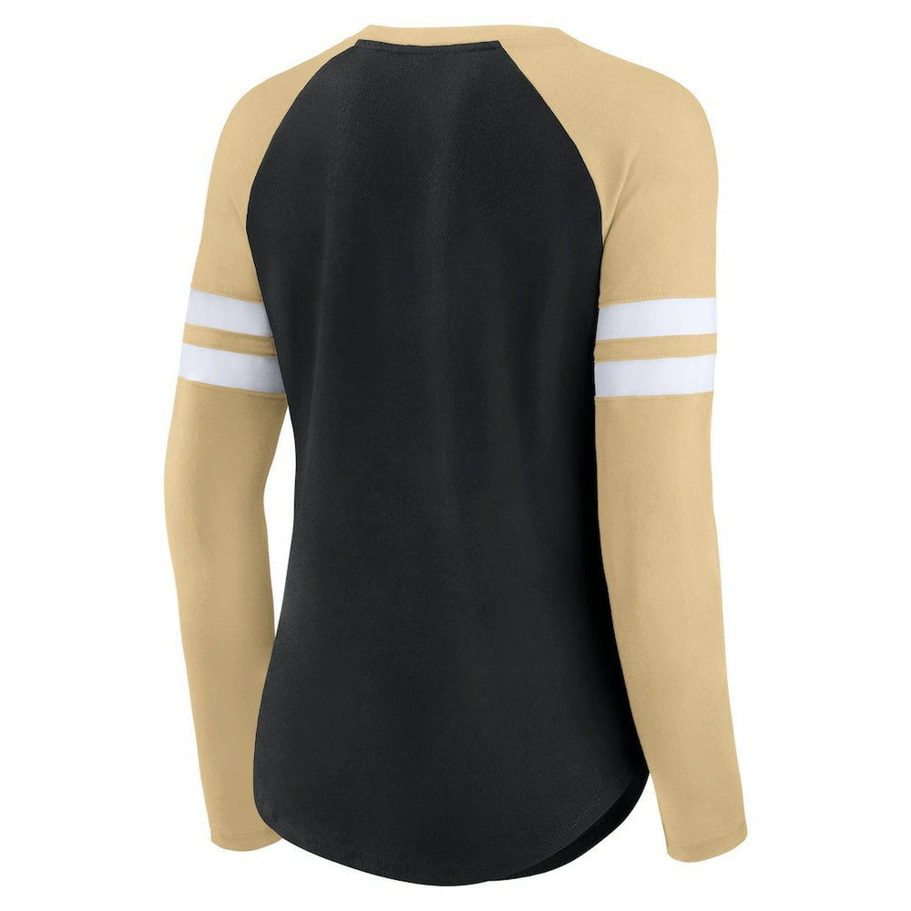 New Orleans Saints Women's True to Form Raglan Lace-Up V-Neck Long Sleeve T-Shirt | NFL New