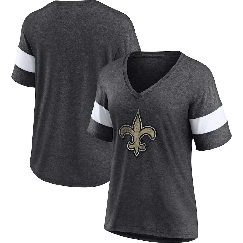 New Orleans Saints Women's Distressed Team Tri-Blend V-Neck T-Shirt | NFL US