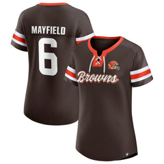 Cleveland Browns Baker Mayfield  Women's Athena Name & Number Notch Neck T-Shirt | NFL Hot