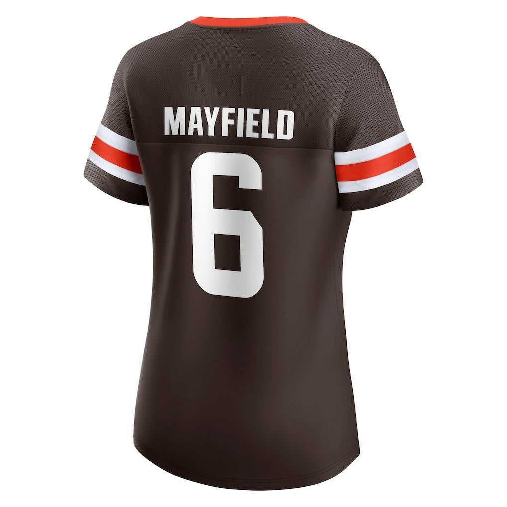 Cleveland Browns Baker Mayfield  Women's Athena Name & Number Notch Neck T-Shirt | NFL Hot