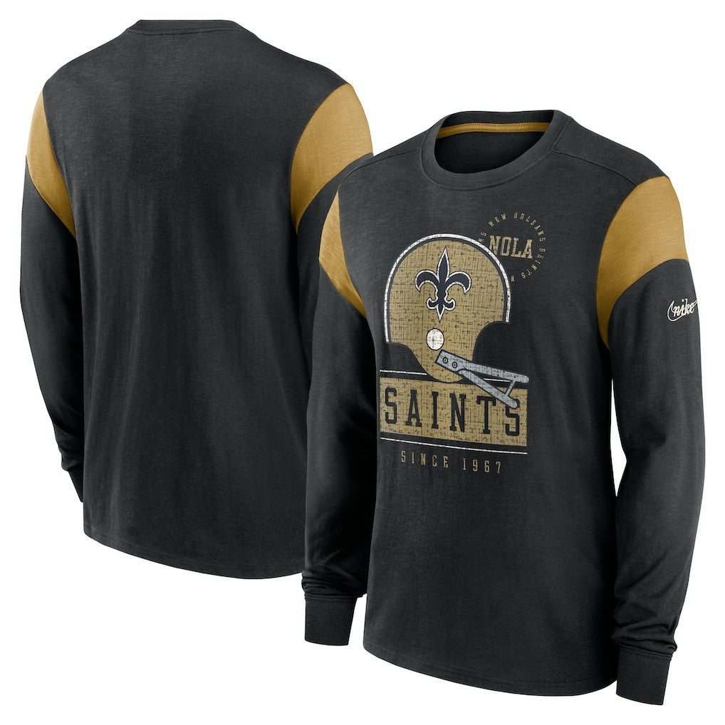 New Orleans Saints Rewind Playback Helmet Long Sleeve T-Shirt | NFL Outlet