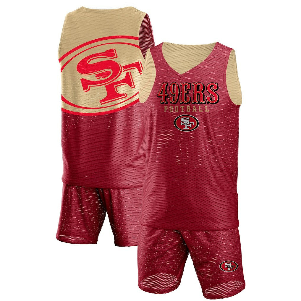 San Francisco 49ers FOCO Colorblock Mesh V-Neck & Shorts Set | NFL New