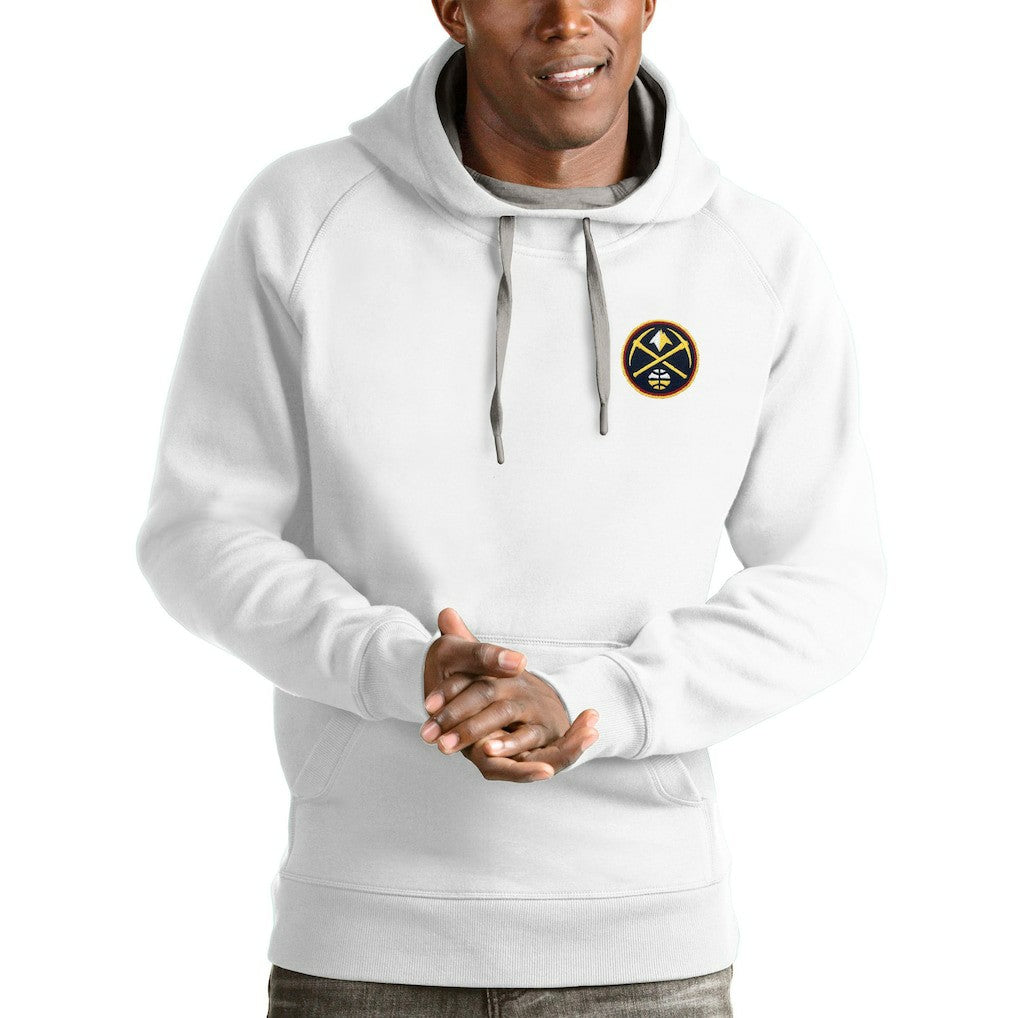 White Denver Nuggets Antigua Victory Pullover Hoodie sale | NBA