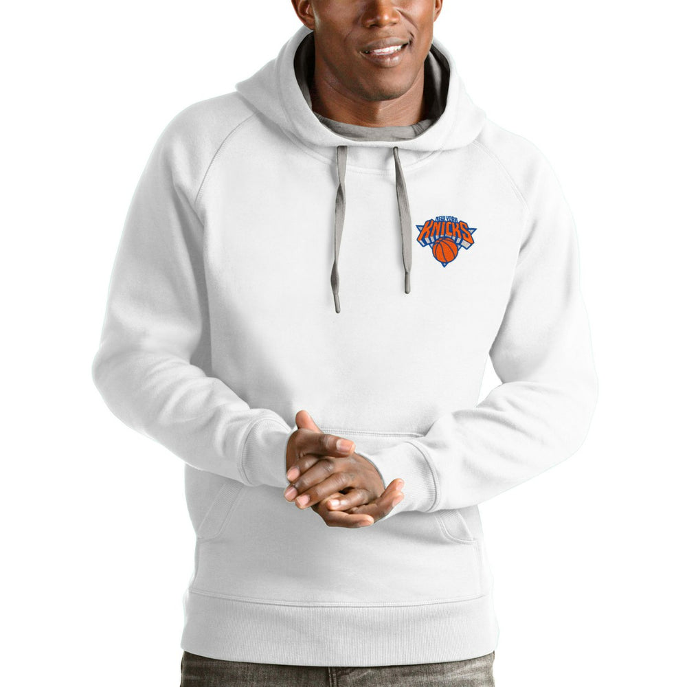 White New York Knicks Antigua Victory Pullover Hoodie | NBA