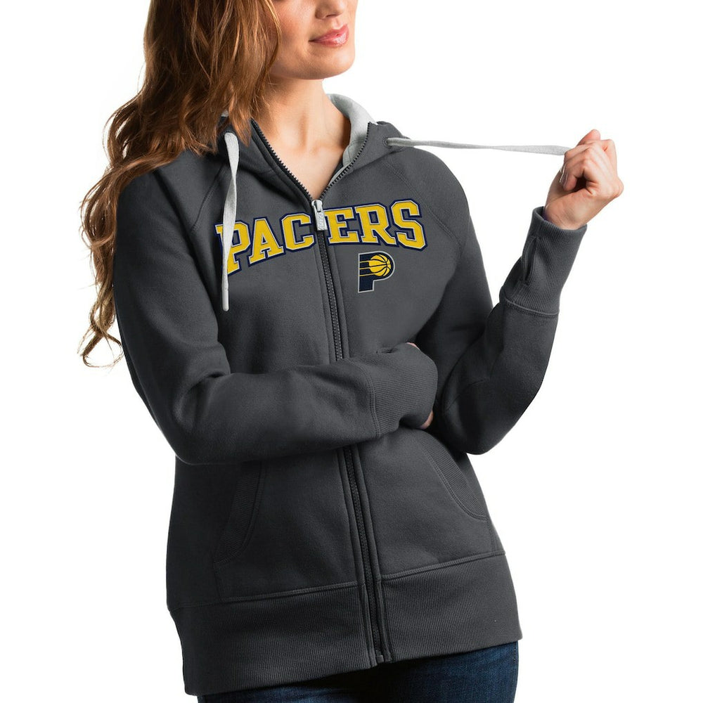 Charcoal Indiana Pacers Antigua Women's Team Victory Full-Zip Hoodie | NBA