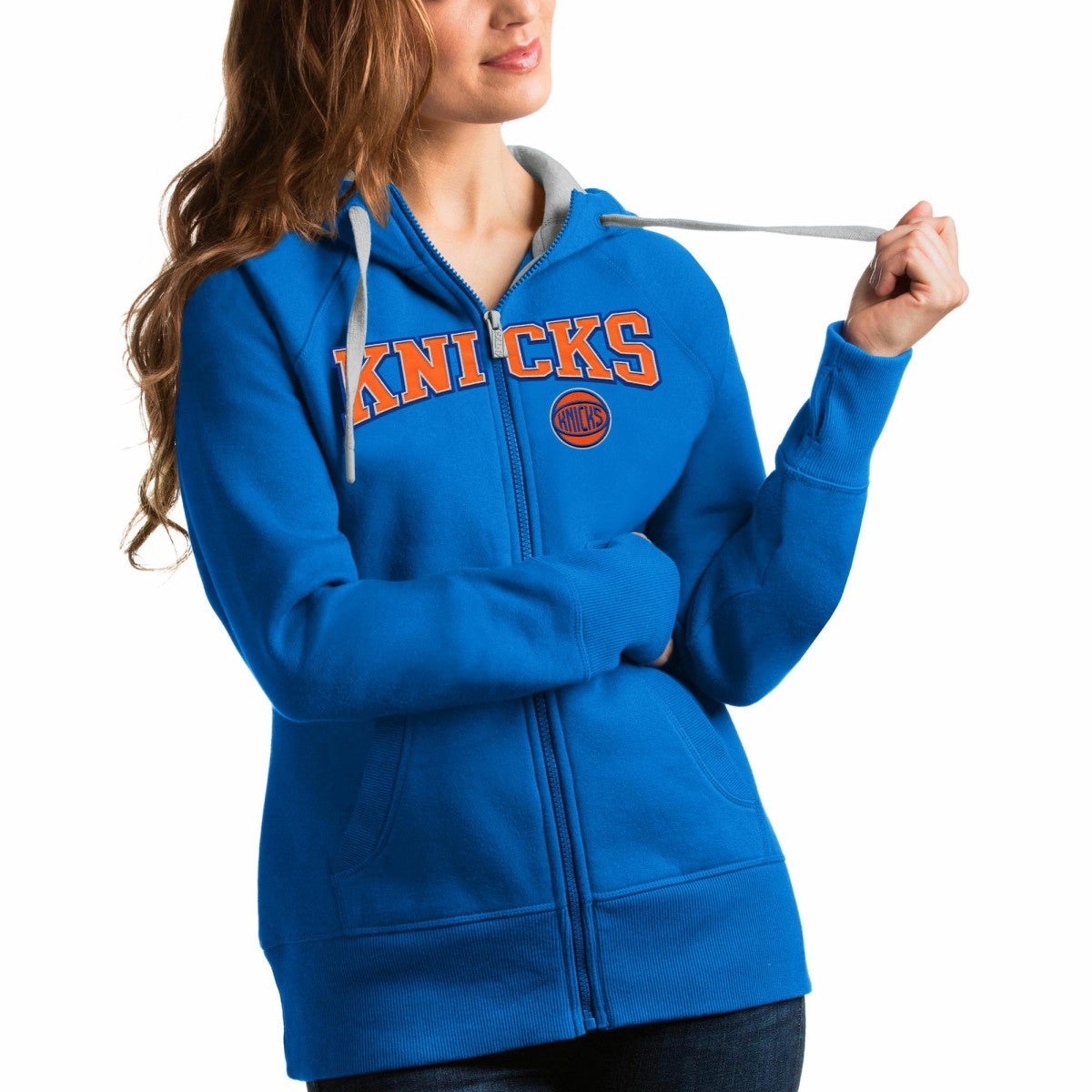 Blue New York Knicks Antigua Women's Team Victory Full-Zip Hoodie | NBA