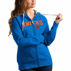 Blue New York Knicks Antigua Women's Team Victory Full-Zip Hoodie | NBA