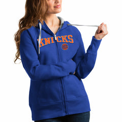 Royal New York Knicks Antigua Women's Team Victory Full-Zip Hoodie | NBA