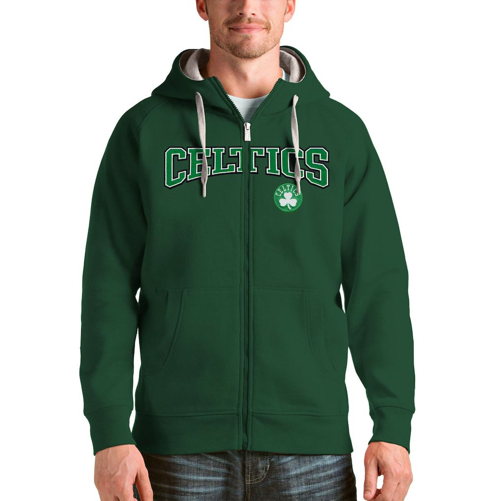 Hunter Green Boston Celtics Antigua Victory Full-Zip Hoodie | NBA