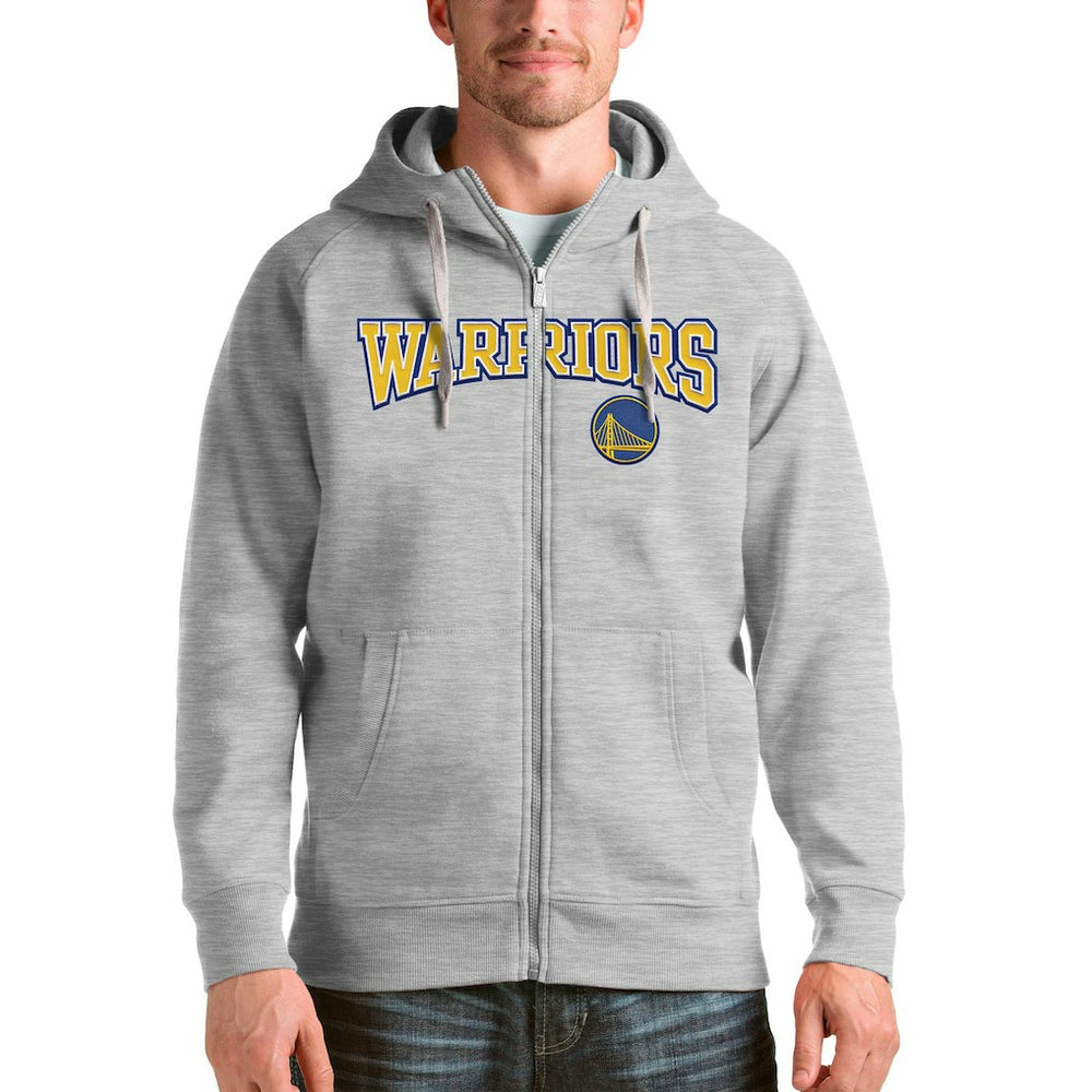 Heathered Gray Golden State Warriors Antigua Victory Full-Zip Hoodie sale | NBA