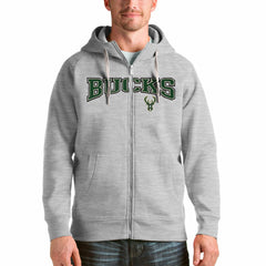 Heathered Gray Milwaukee Bucks Antigua Victory Full-Zip Hoodie | NBA