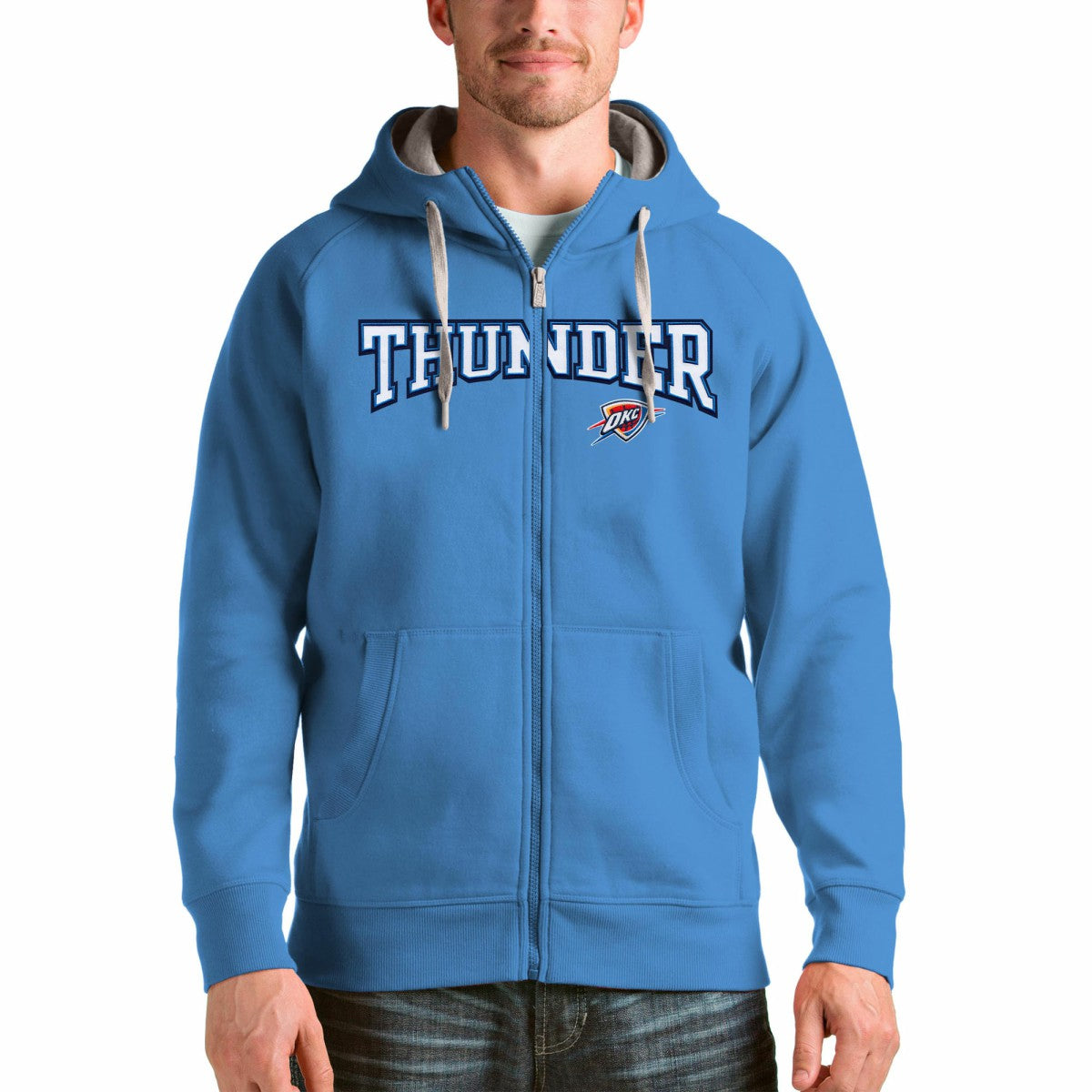 Light Blue Oklahoma City Thunder Antigua Victory Full-Zip Hoodie | NBA
