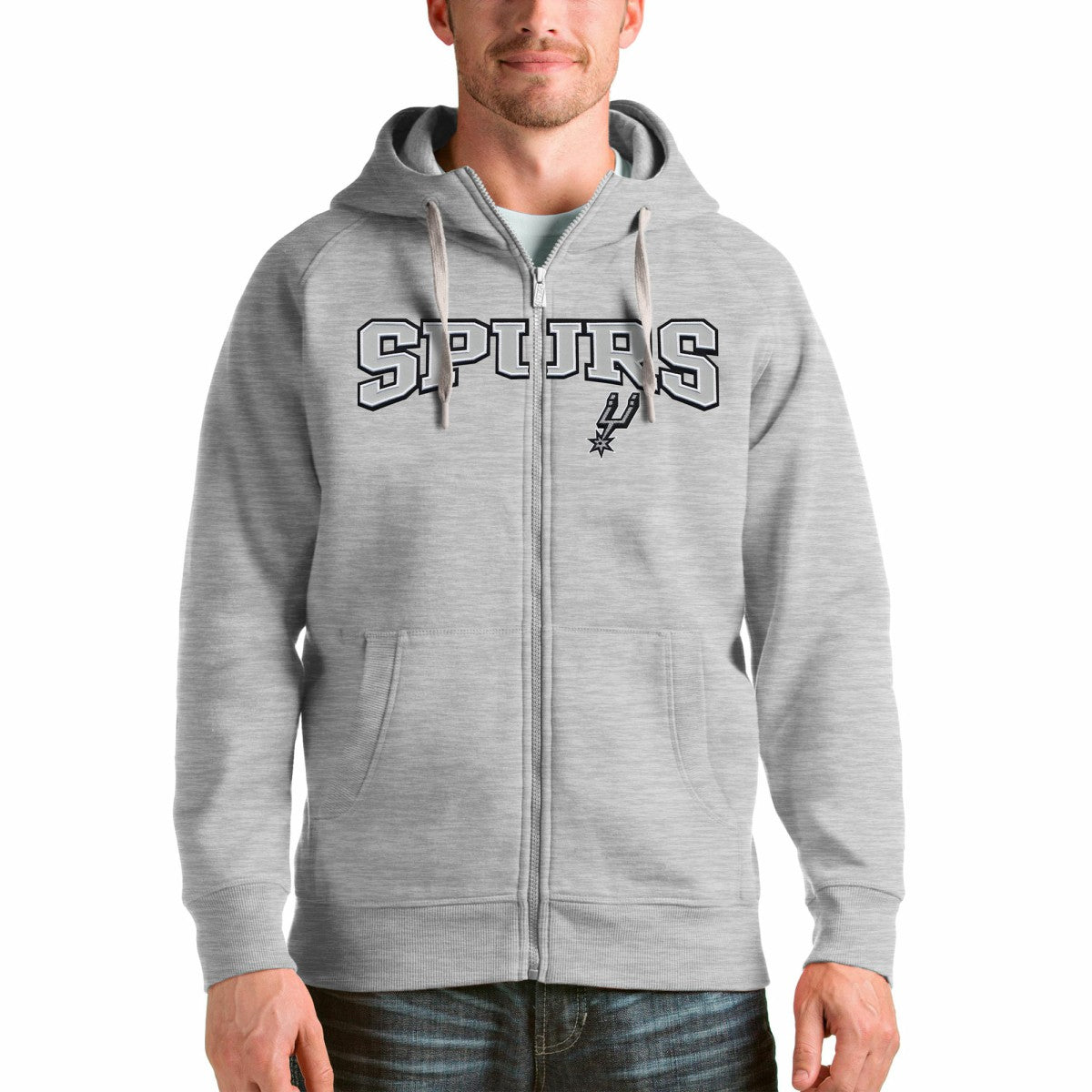Heathered Gray San Antonio Spurs Antigua Victory Full-Zip Hoodie | NBA