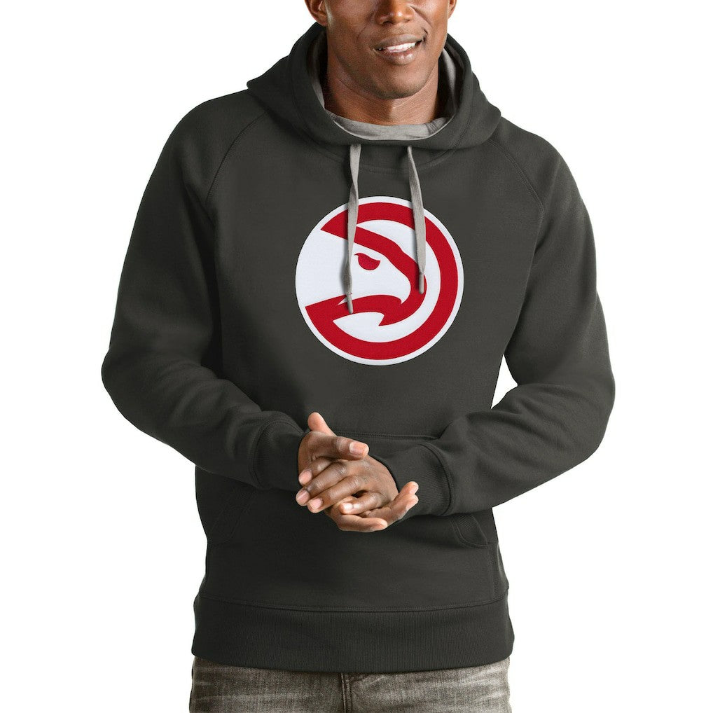 Charcoal Atlanta Hawks Antigua Logo Victory Pullover Hoodie | NBA