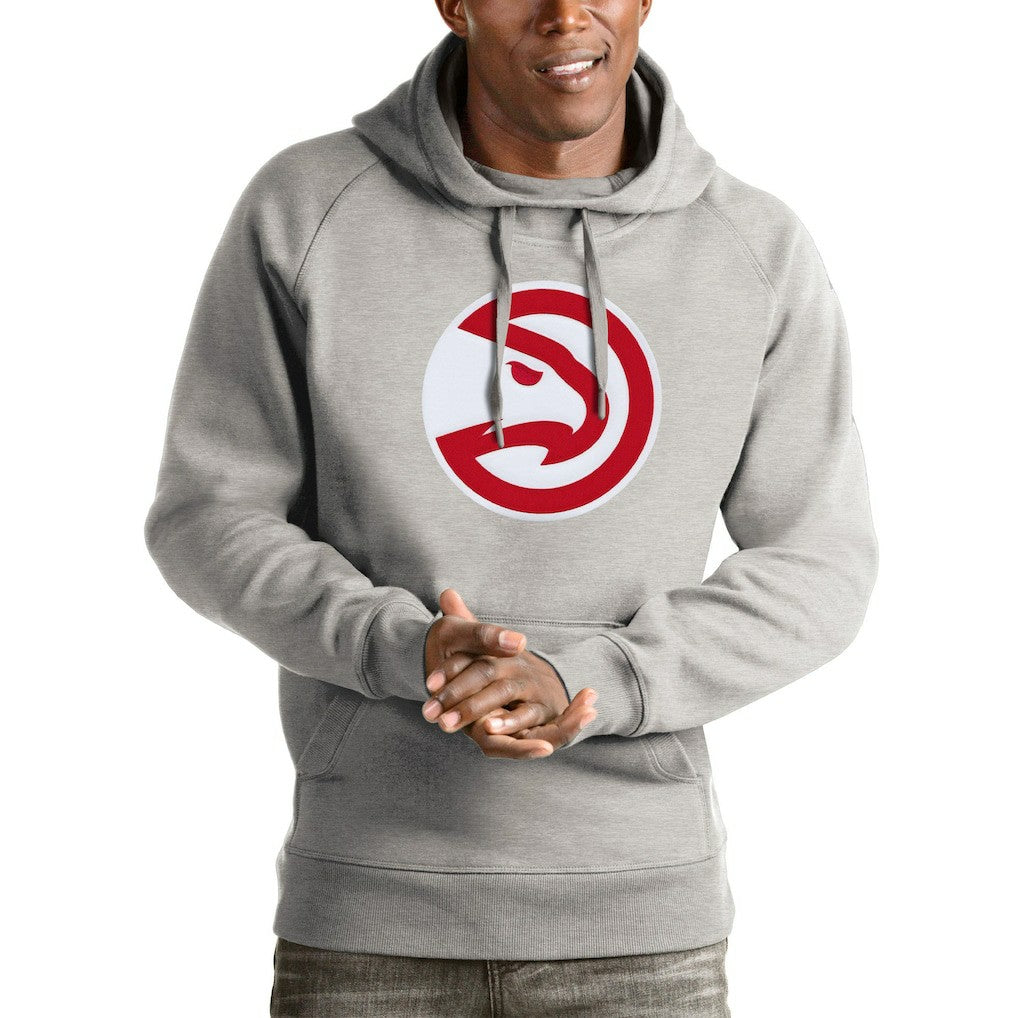 Heathered Gray Atlanta Hawks Antigua Logo Victory Pullover Hoodie | NBA