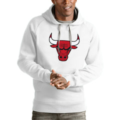 White Chicago Bulls Antigua Logo Victory Pullover Hoodie sale | NBA