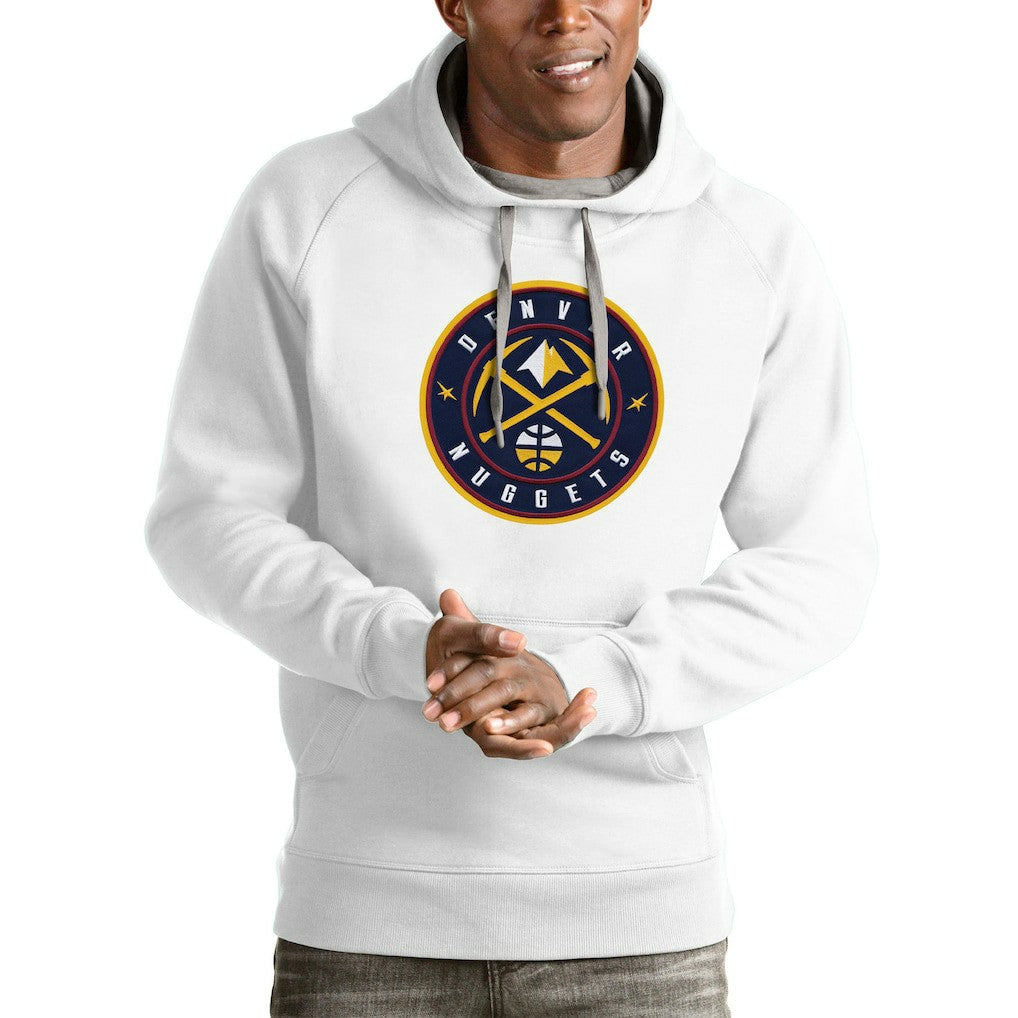 White Denver Nuggets Antigua Logo Victory Pullover Hoodie sale | NBA