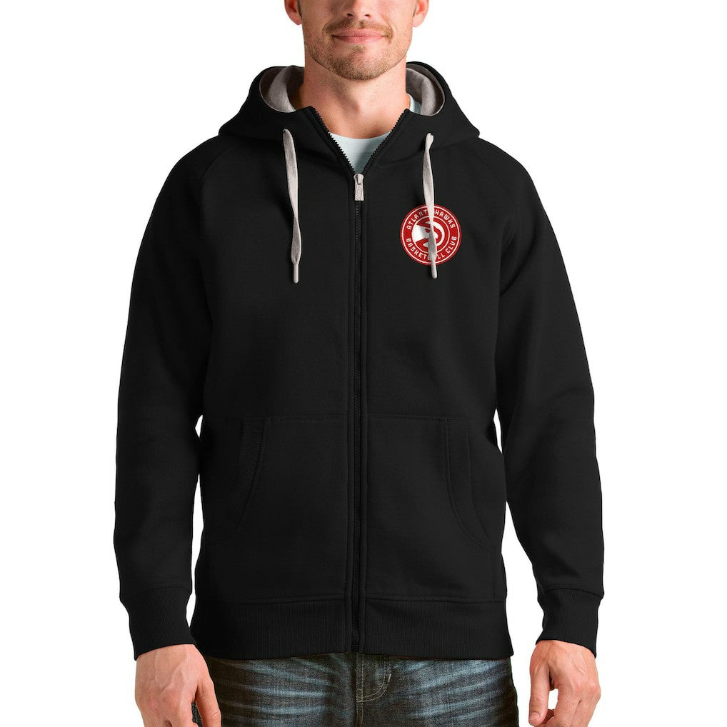 Black Atlanta Hawks Antigua Logo Victory Full-Zip Hoodie | NBA