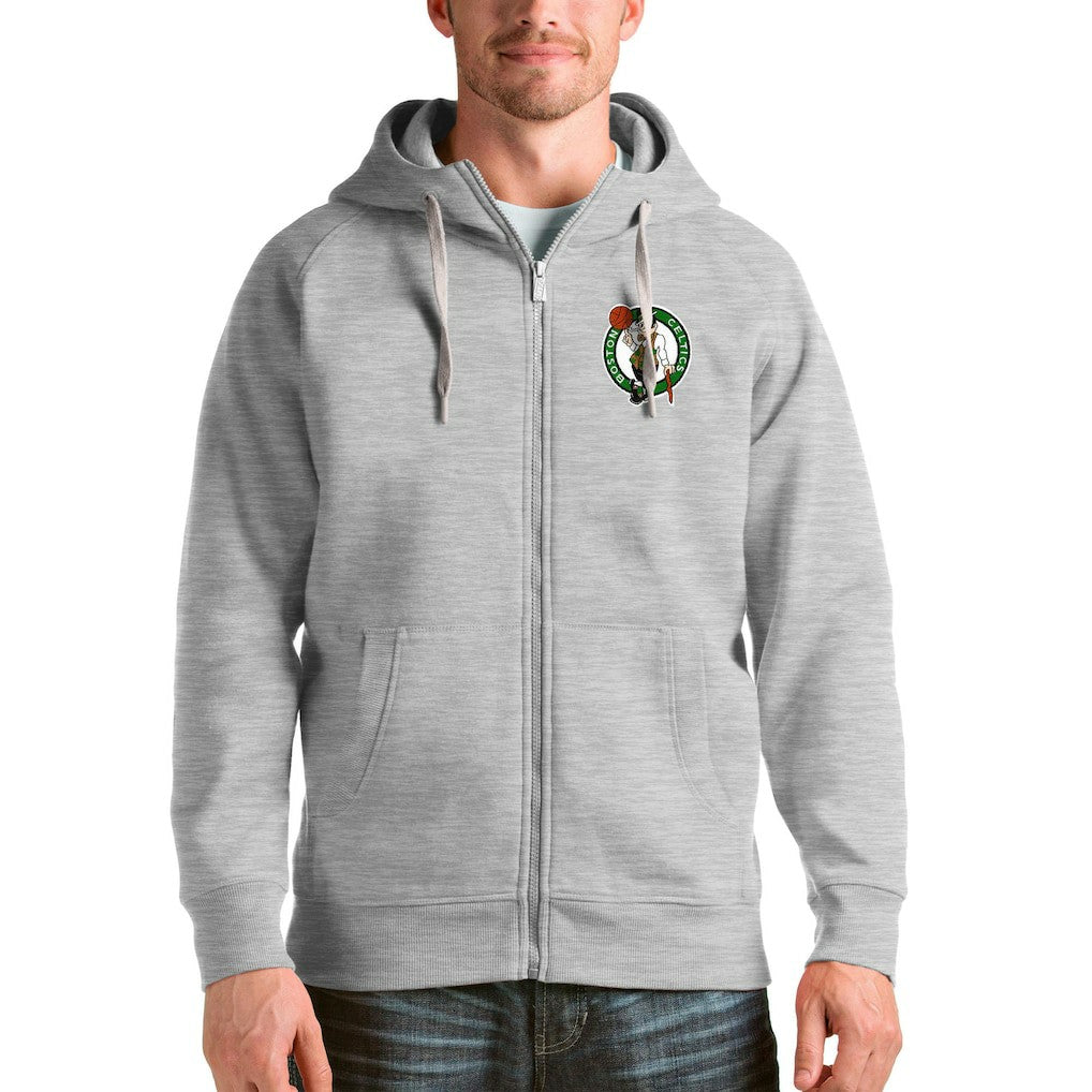 Heathered Gray Boston Celtics Antigua Logo Victory Full-Zip Hoodie | NBA