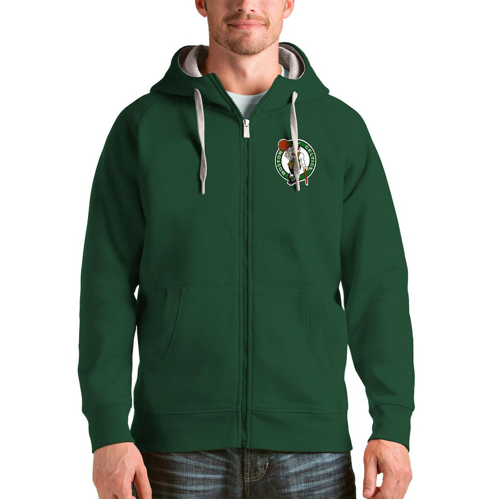 Hunter Green Boston Celtics Antigua Logo Victory Full-Zip Hoodie | NBA
