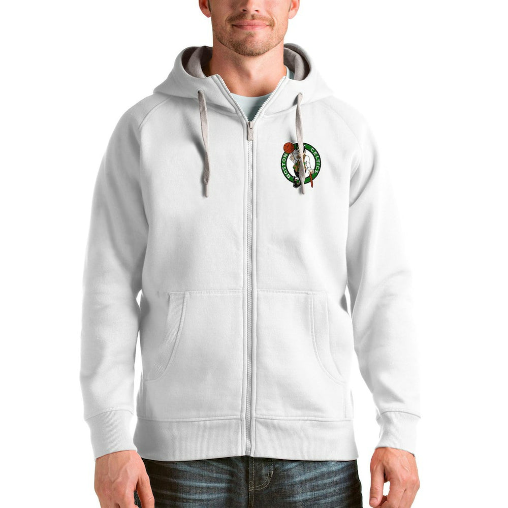 White Boston Celtics Antigua Logo Victory Full-Zip Hoodie | NBA