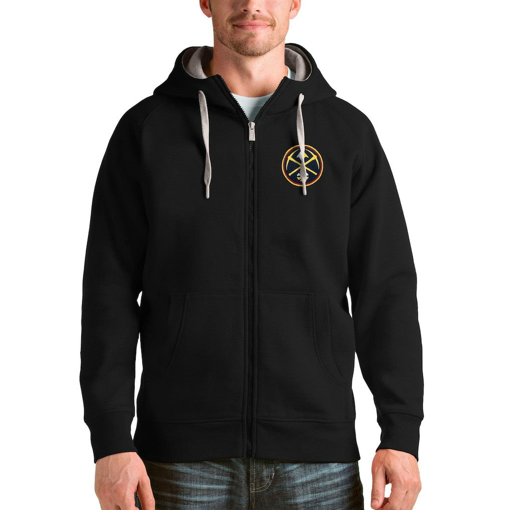 Black Denver Nuggets Antigua Logo Victory Full-Zip Hoodie sale | NBA