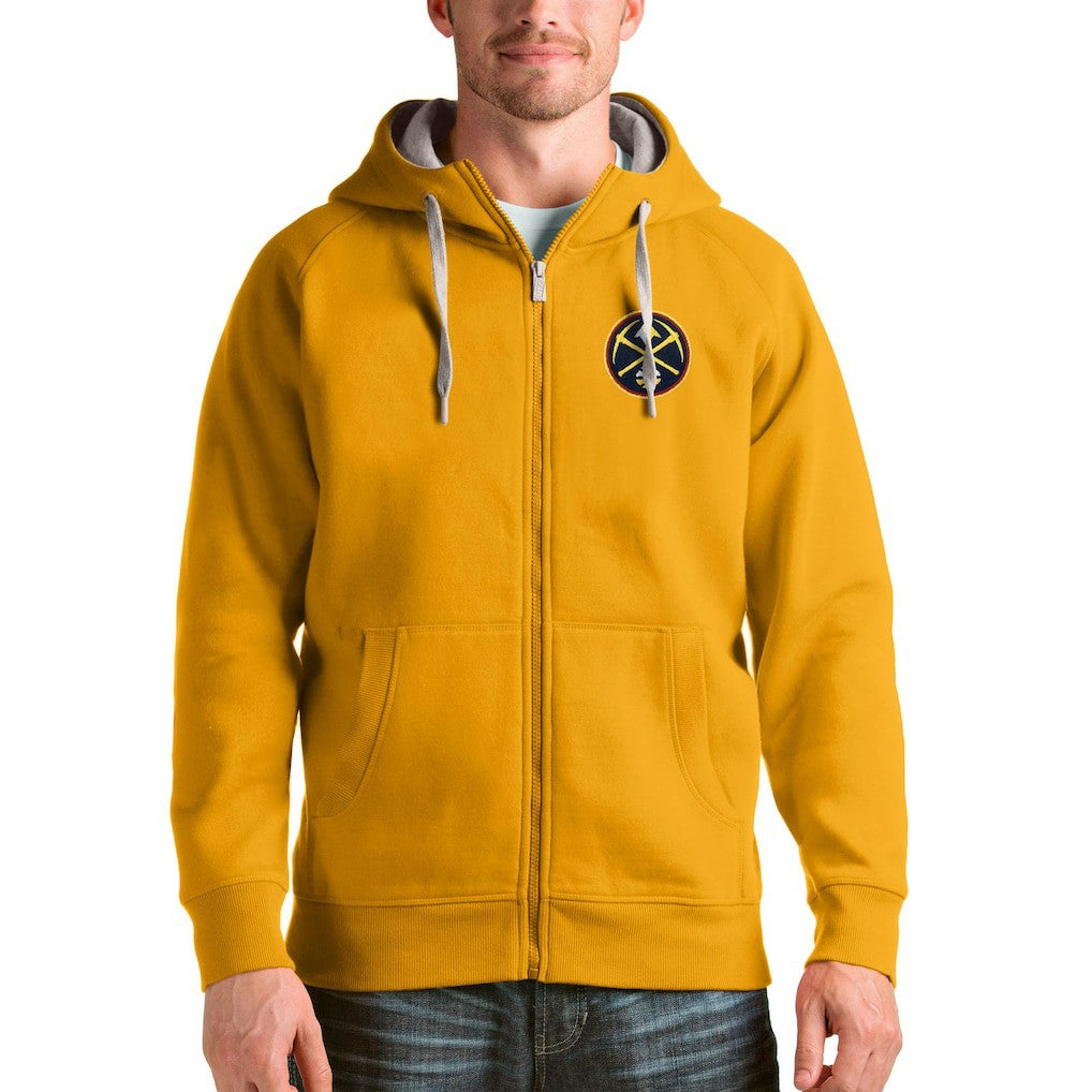Gold Denver Nuggets Antigua Logo Victory Full-Zip Hoodie | NBA