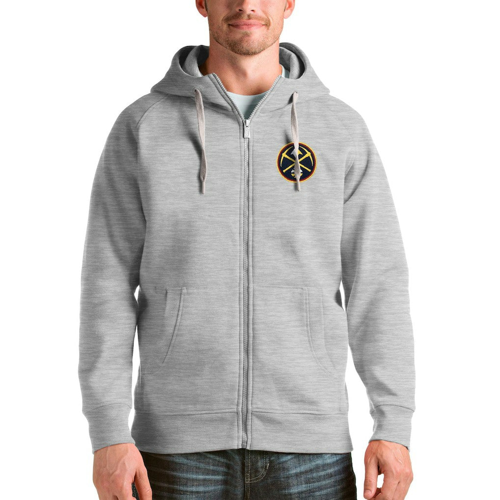 Heathered Gray Denver Nuggets Antigua Logo Victory Full-Zip Hoodie sale | NBA