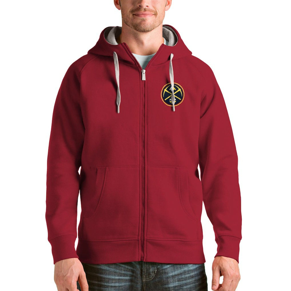 Red Denver Nuggets Antigua Logo Victory Full-Zip Hoodie sale | NBA