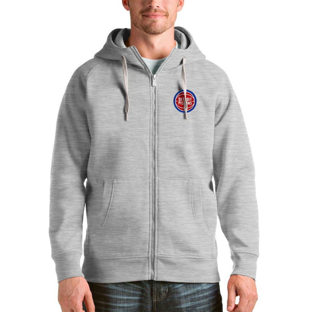 Heathered Gray Detroit Pistons Antigua Logo Victory Full-Zip Hoodie sale | NBA